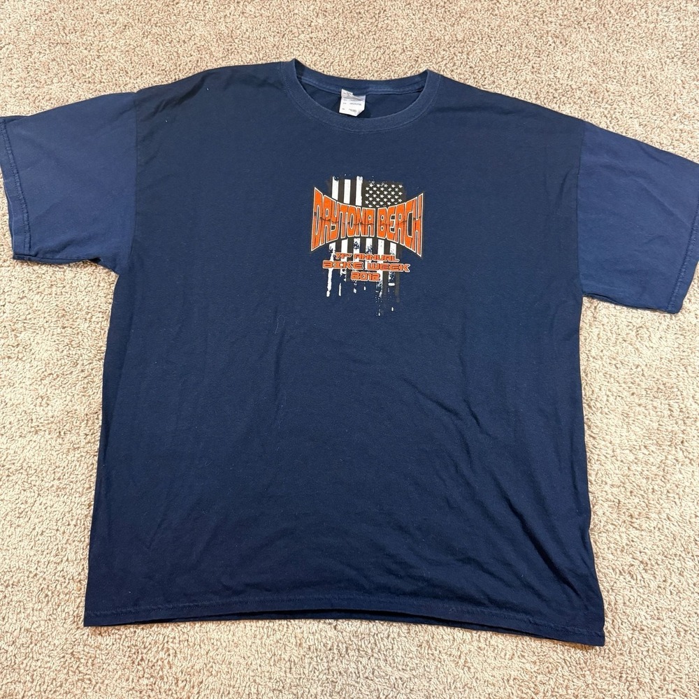 Daytona Beach Bike Week 2012 Graphic T Shirt Motorcycle Biker Navy XL EUC